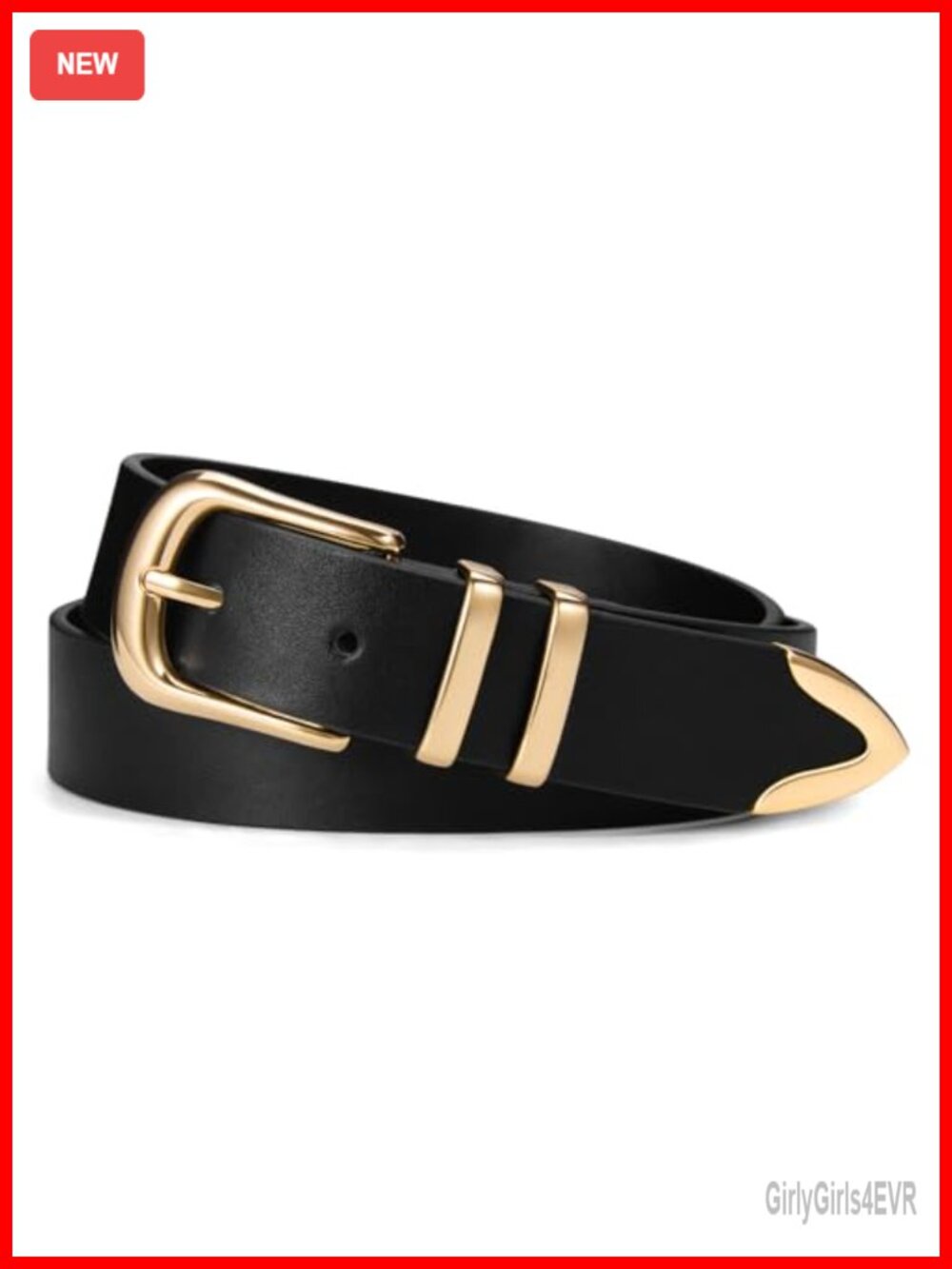 Women's Faux Leather Belt with Gold Buckle